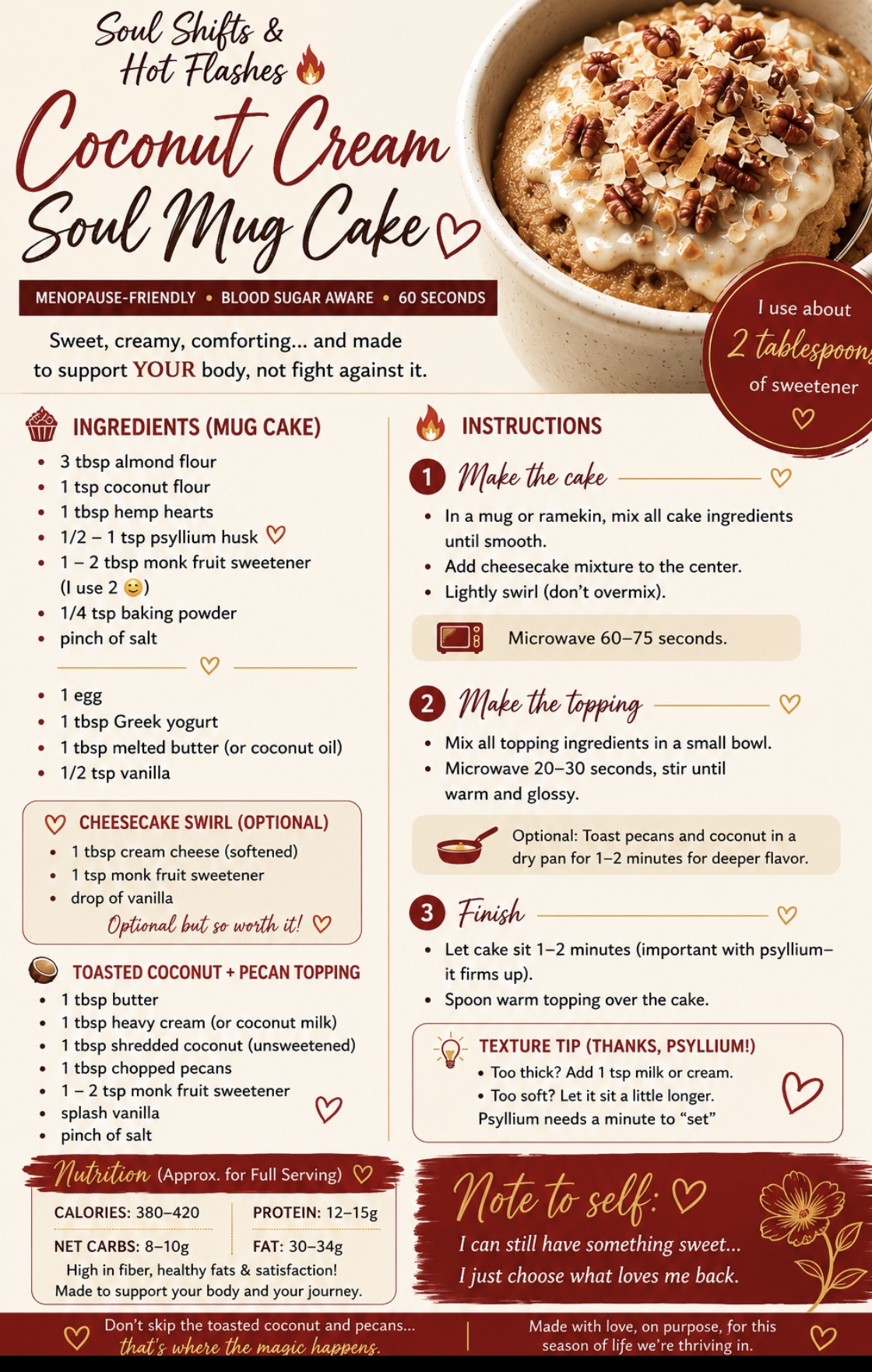 Sister Soul Wellness Coconut Cream Soul Mug Cake recipe card