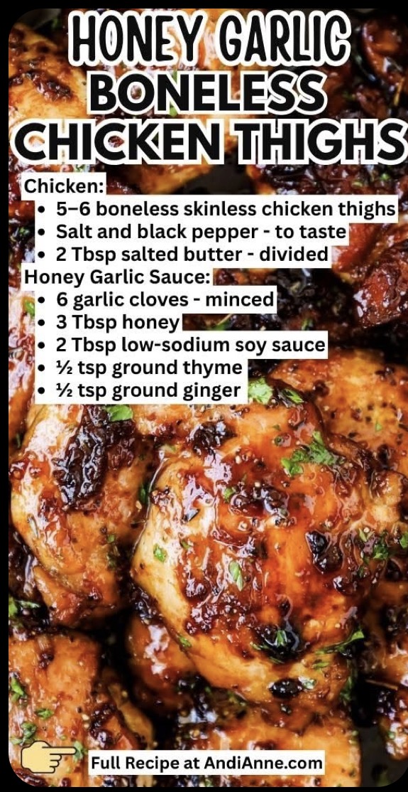 Honey garlic boneless chicken thighs recipe image
