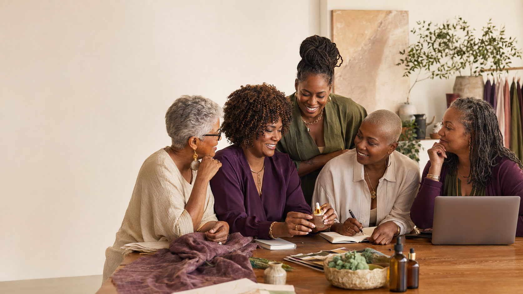 Women sharing a warm moment in a welcoming wellness space